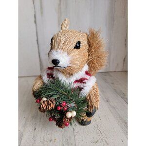 pier 1 Bristle brush squirrel sweater wreath unique home decor Xmas animal winte